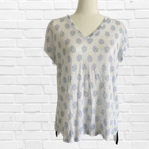 Cynthia Rowley 100% Linen Lightweight White & Blue  Vneck Tshirt - Medium